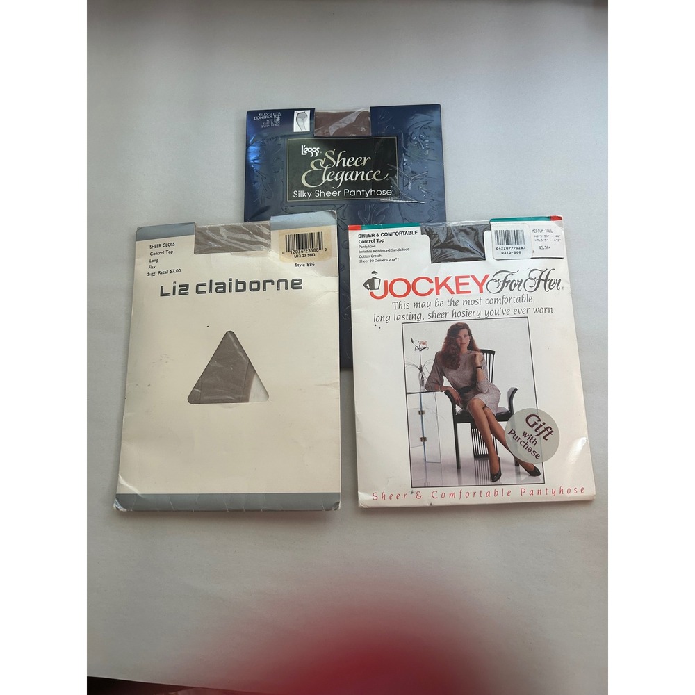 Vintage Pantyhose Bundle Liz Claiborne Jockey Leggs Sheer Control Top 3 Pairs